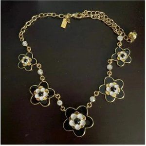 kate spade black white gold flower floral necklace nwot